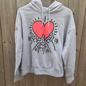 Keith Haring Gray Sweatshirt Heart Medium Hoodie